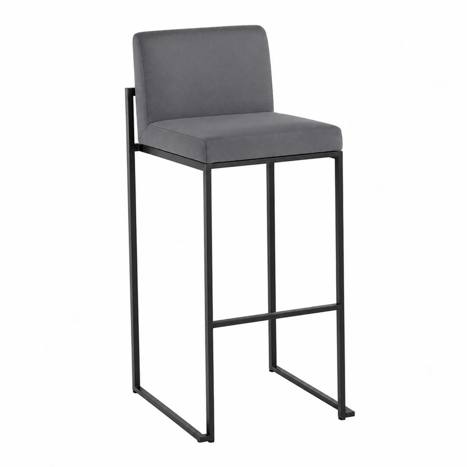 Taburete de bar alto de poliéster gris con estructura de metal negro