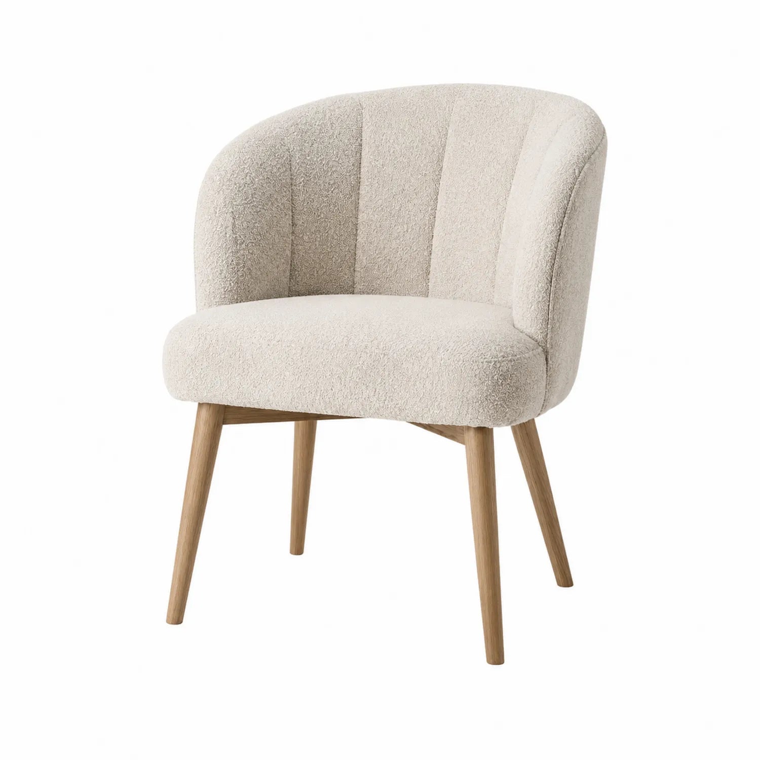 Silla de madera con tapizado en bouclé beige