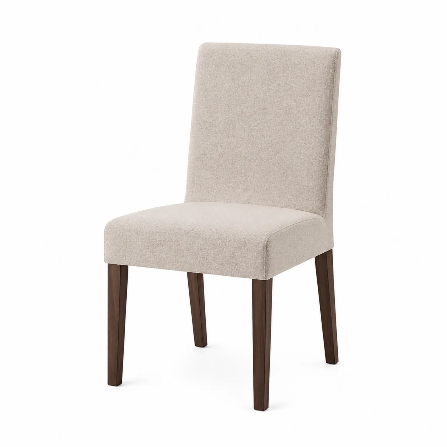 Silla de comedor con tapizado de poliéster beige y patas de madera