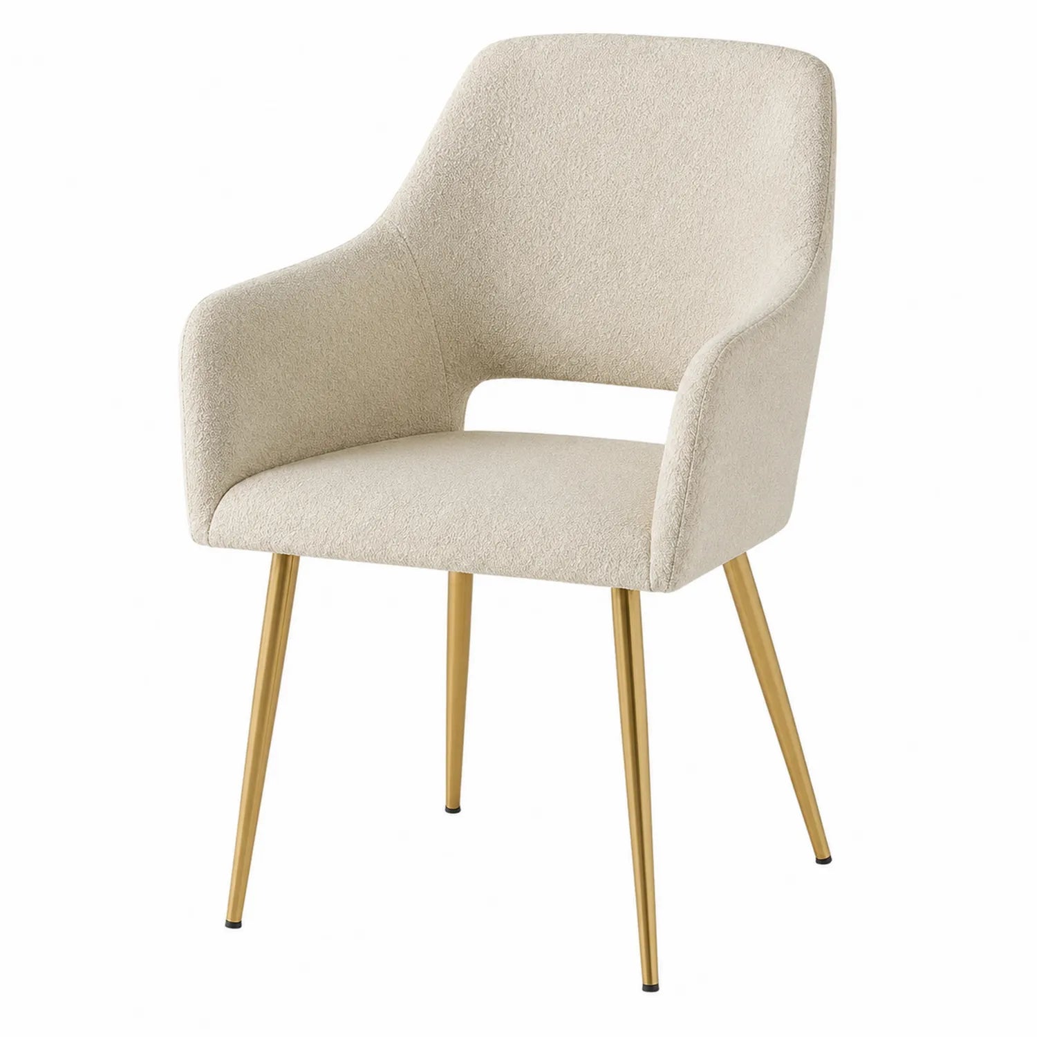 Silla de comedor de poliéster beige con patas metálicas doradas