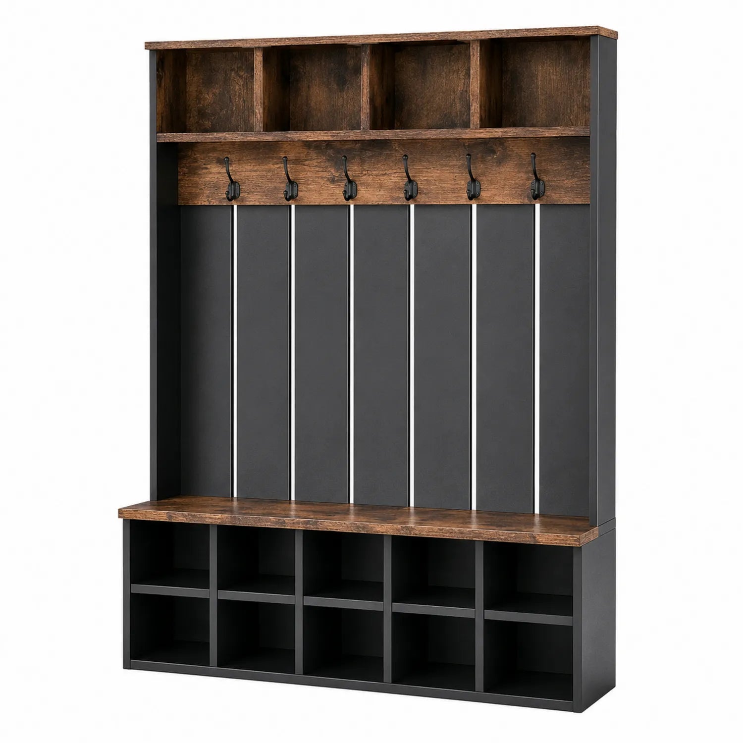 Perchero de Madera y Metal con Ganchos y Estantes 200x150x40 cm