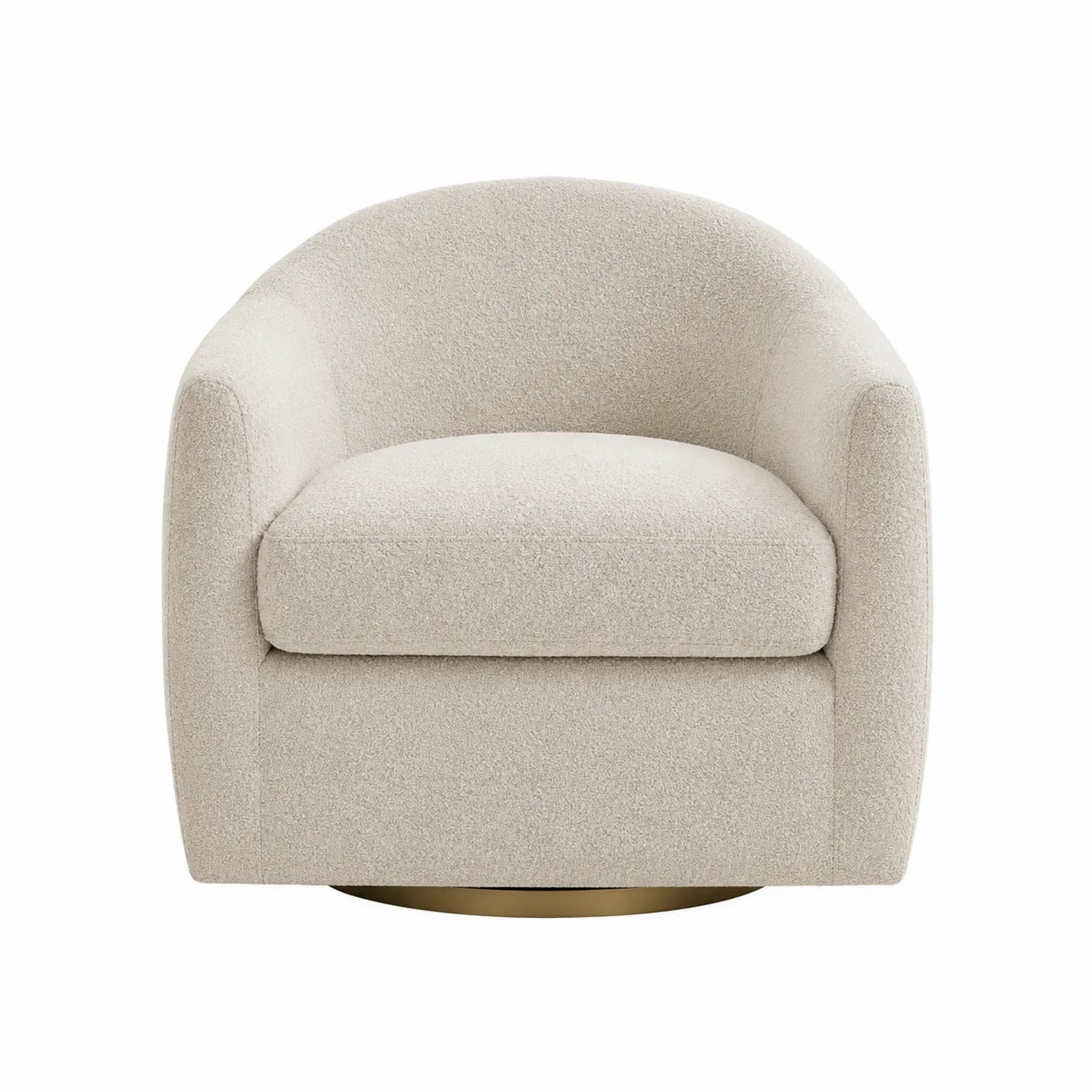 Sillón giratorio de tela bouclé beige con base de metal