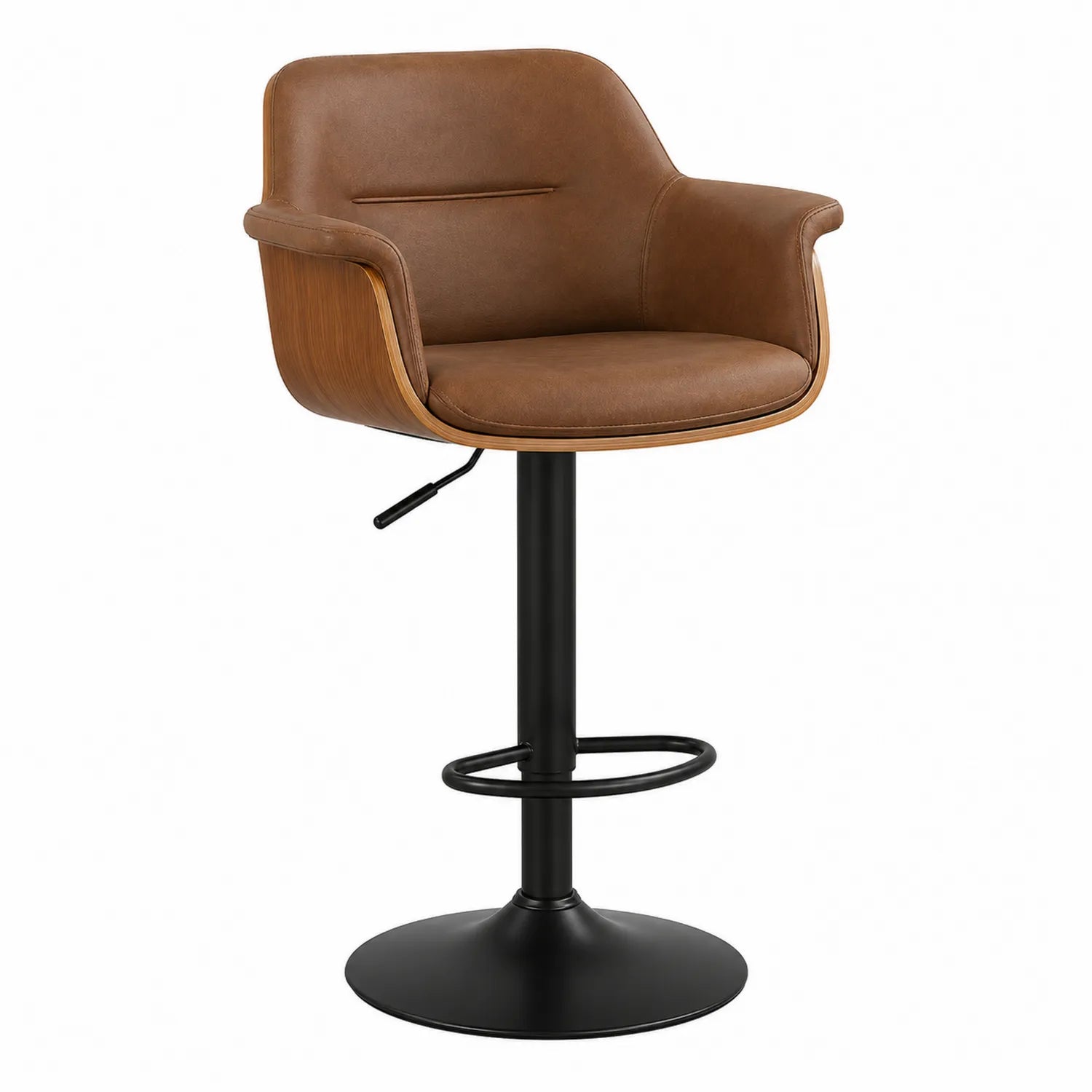 Silla de bar ajustable de cuero sintético y estructura metálica negra