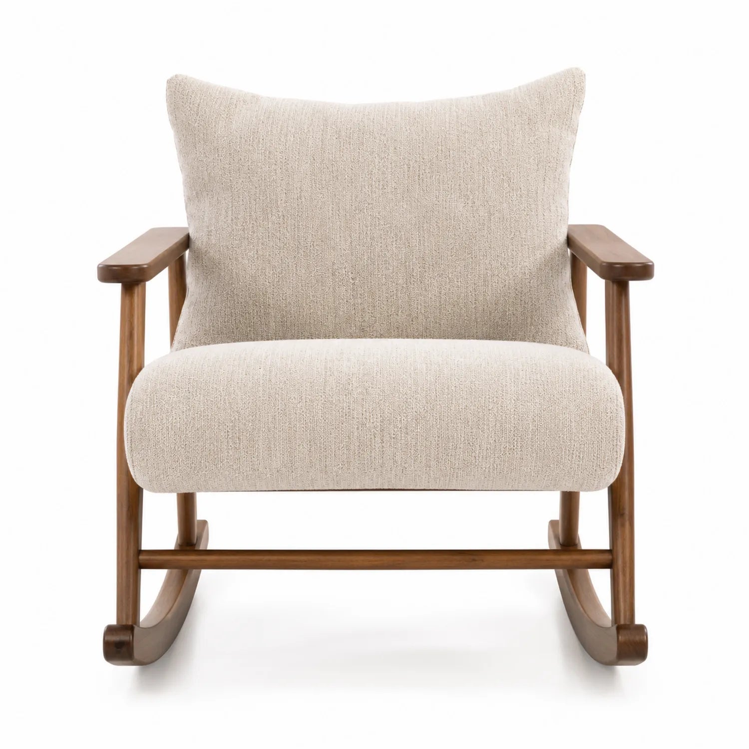 Silla mecedora de madera y tela beige