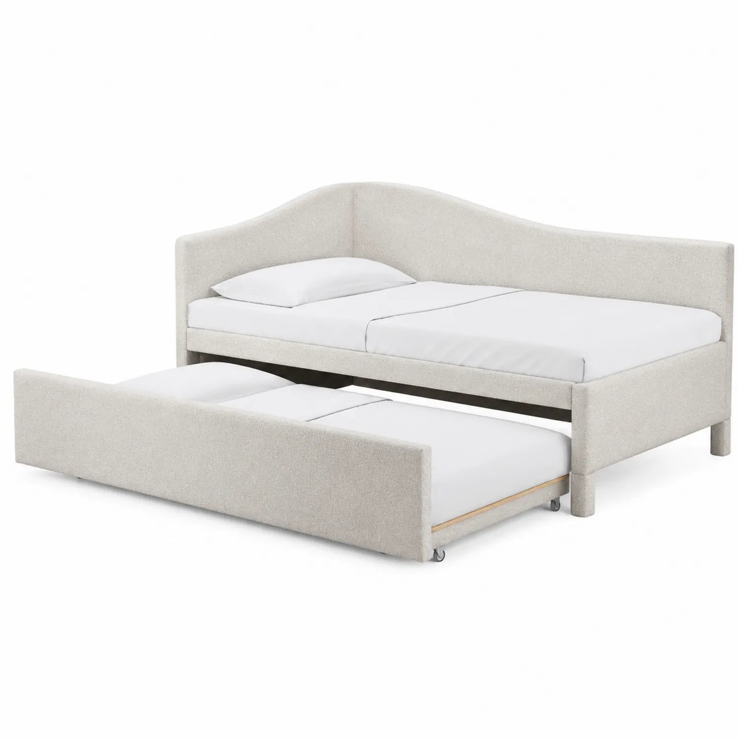 Cama nido individual de poliéster beige con somier extraíble