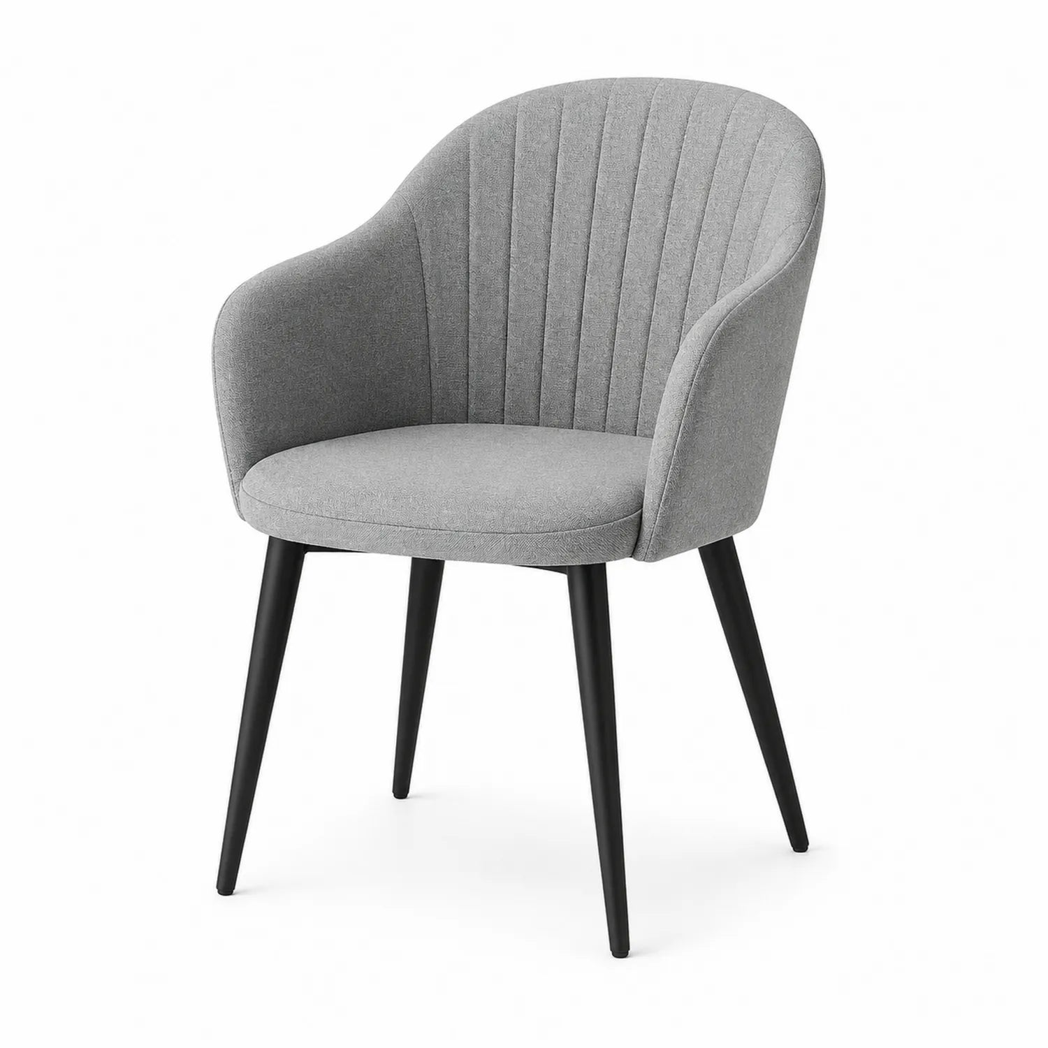 Silla de Comedor Tapizada de Tela Gris con Patas Metálicas Negras