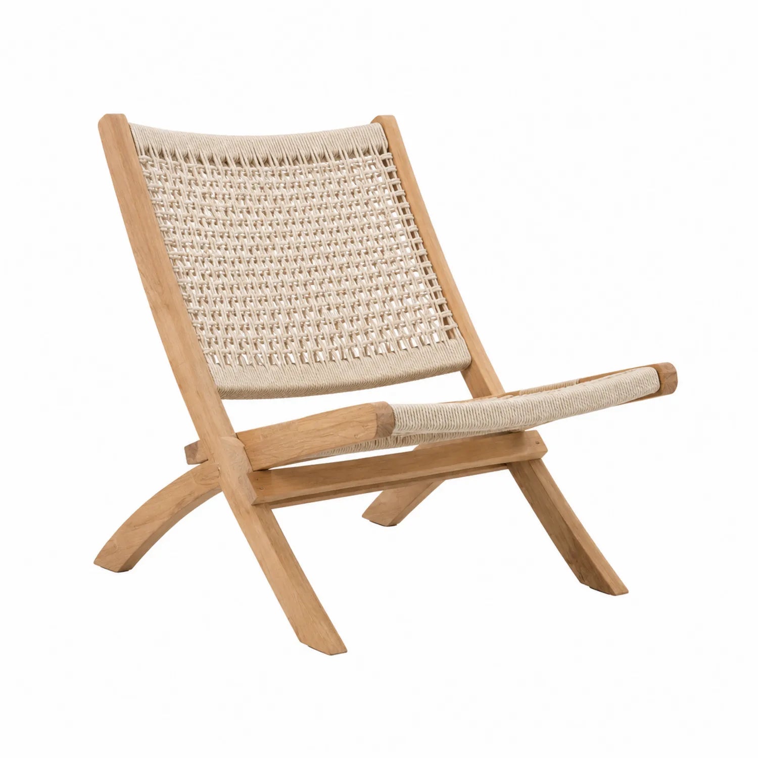 Silla de madera maciza con respaldo tejido de cuerda sintética 70x70x78 cm