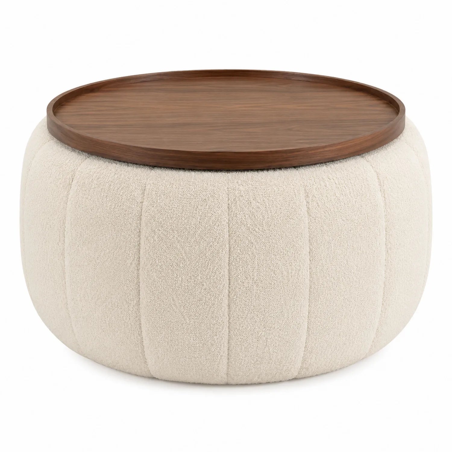 Reposapiés de Tela Beige con Bandeja de Madera de Nogal