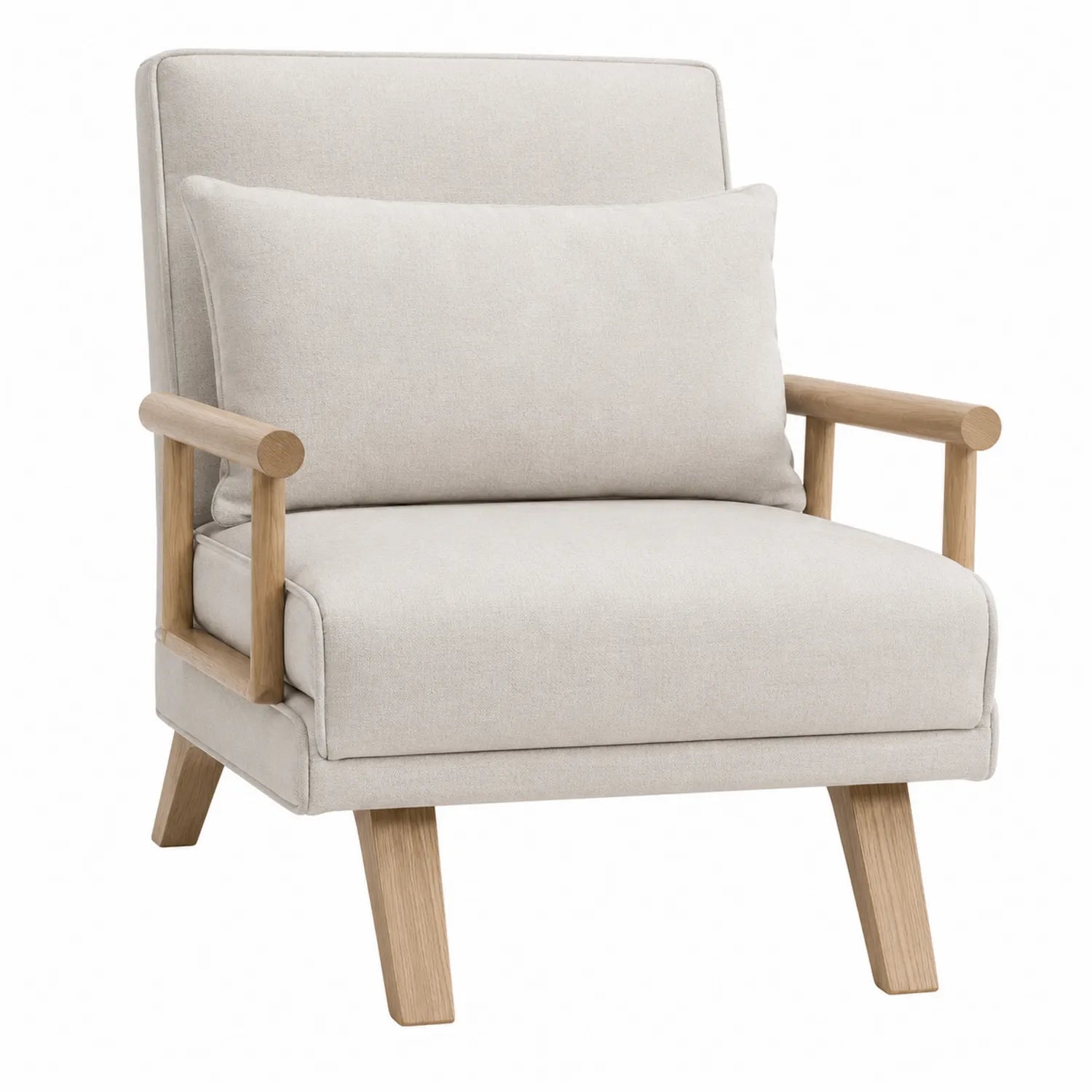 Silla de lino con brazos de madera de roble Beige