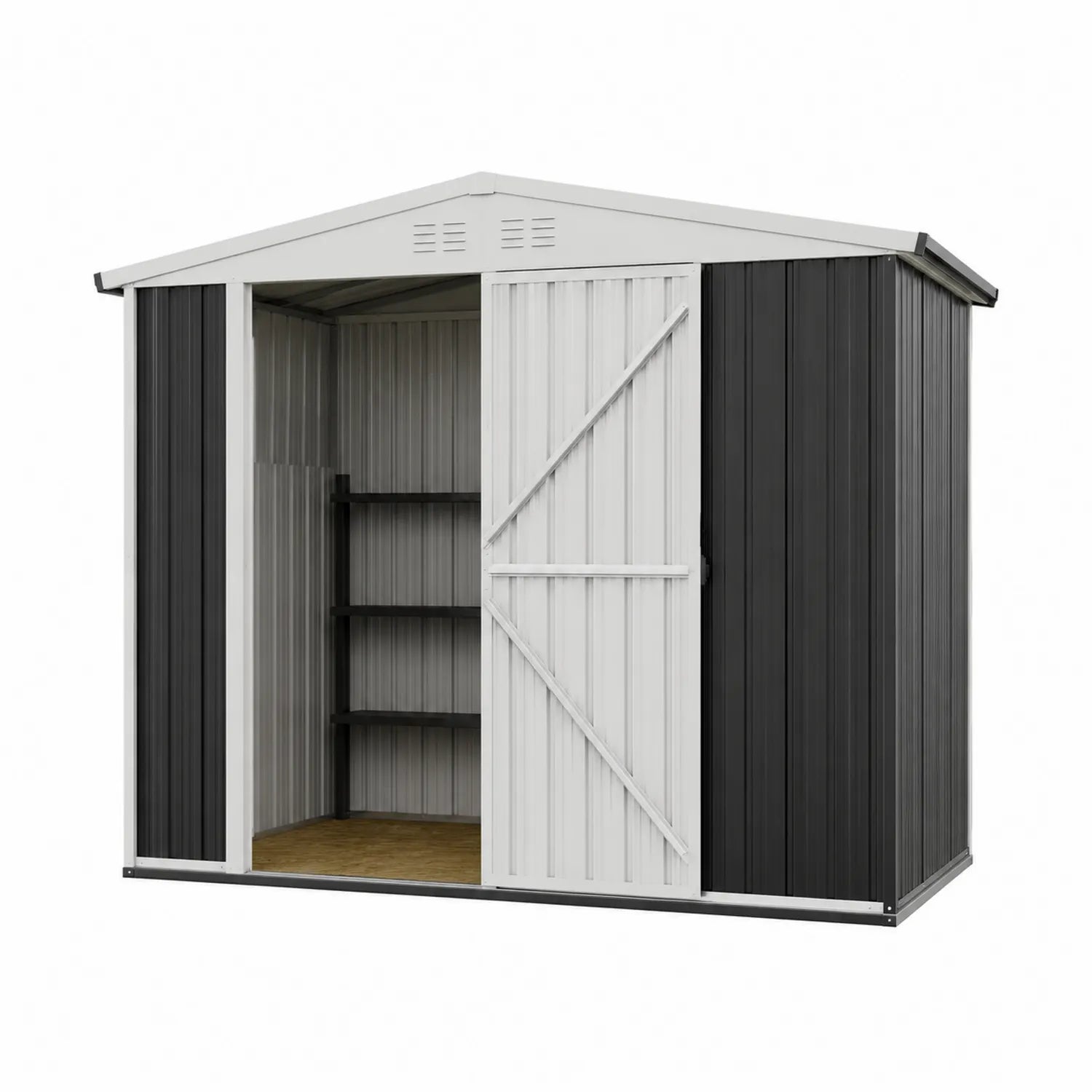 Cobertizo de acero galvanizado para jardín negro y gris con puertas corredizas y estantes 213x130x173 cm