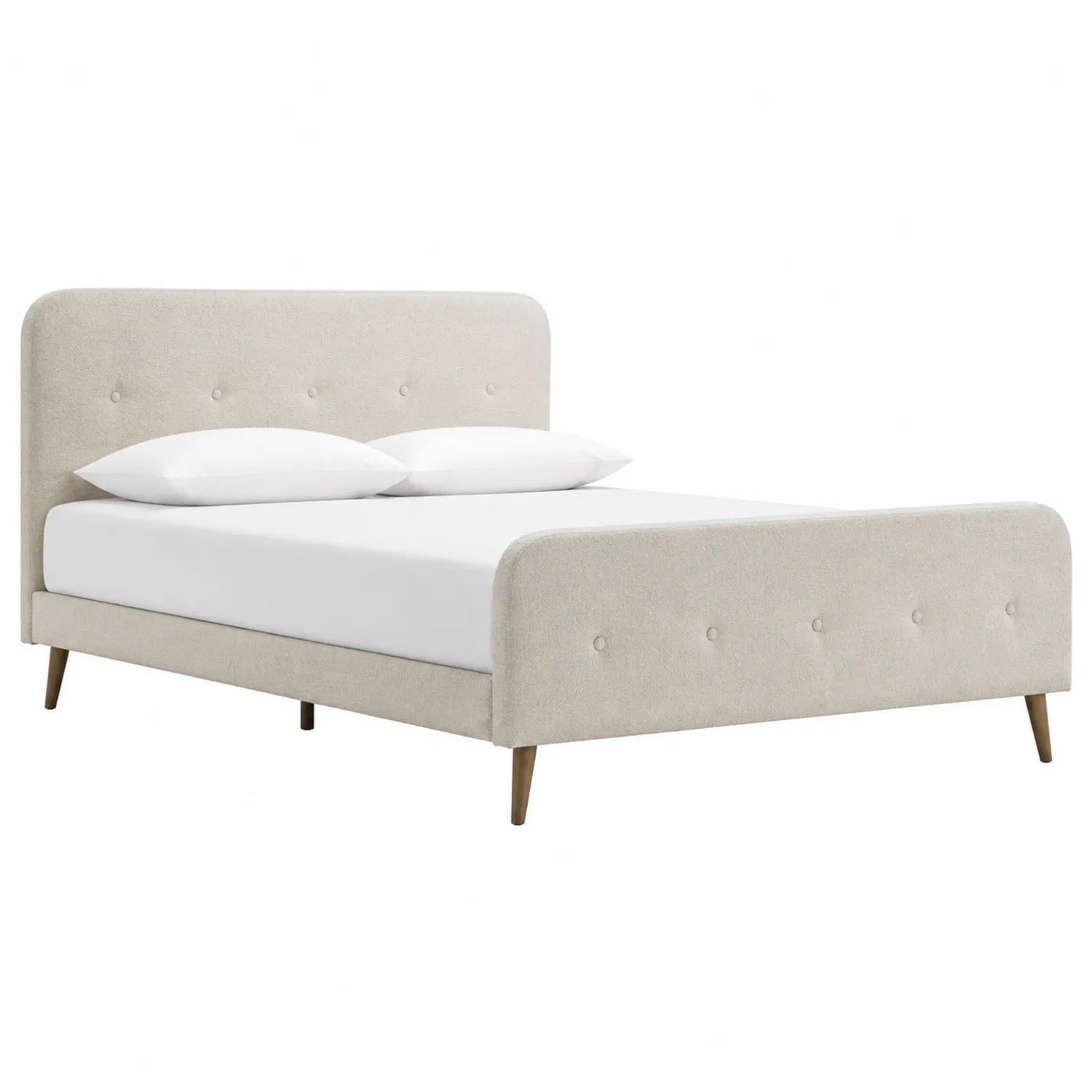 Cama de poliéster color crema con patas de madera 200x160 cm