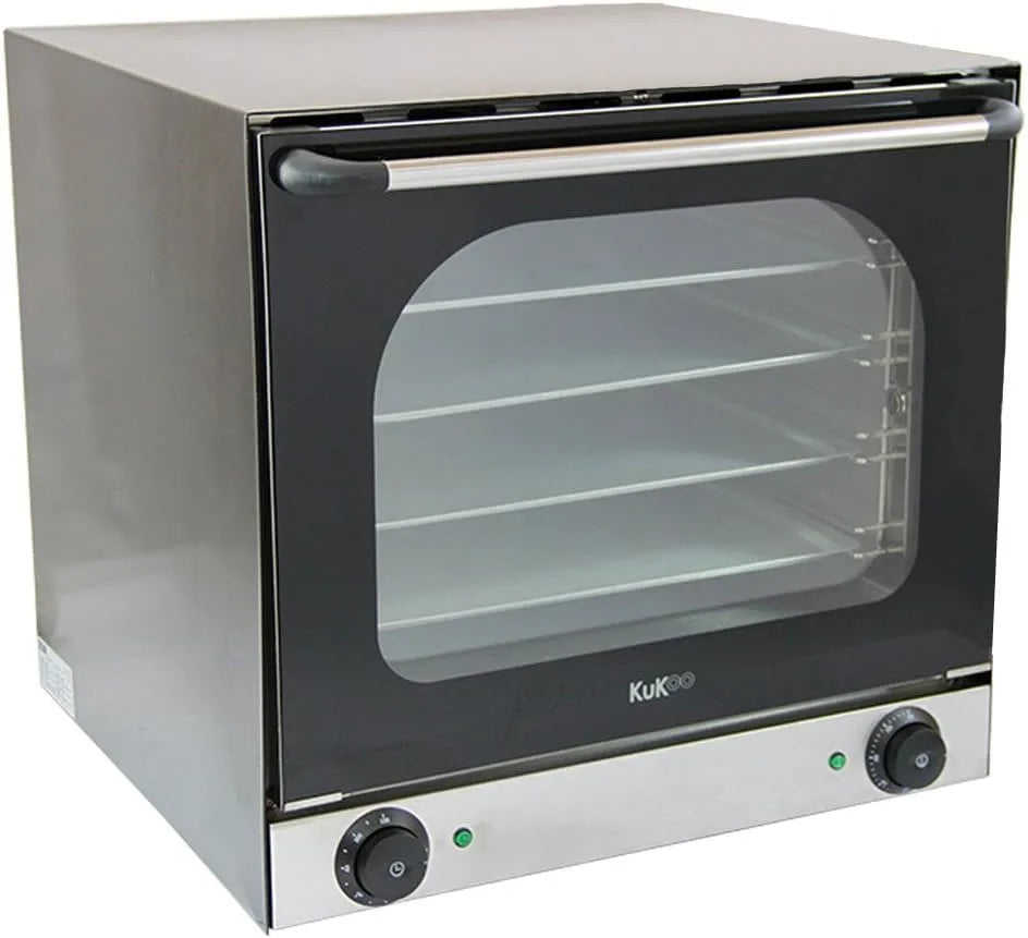 KuKoo Forno de convecção elétrica feito de aço inoxidável com ventilação dupla e 4 placas