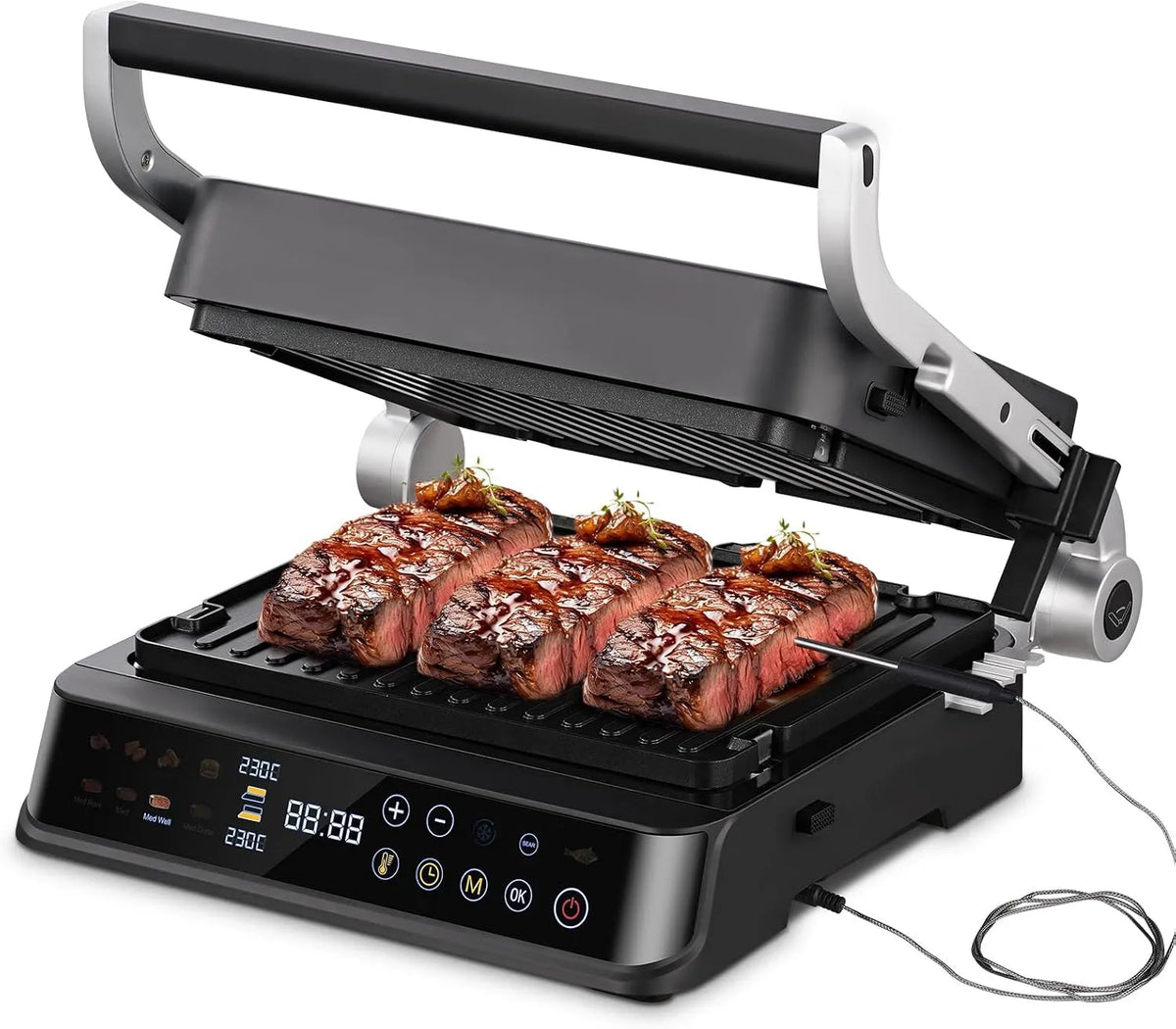 AMZCHEF 6-em-1 Multifunction Grill elétrico com sensor de temperatura