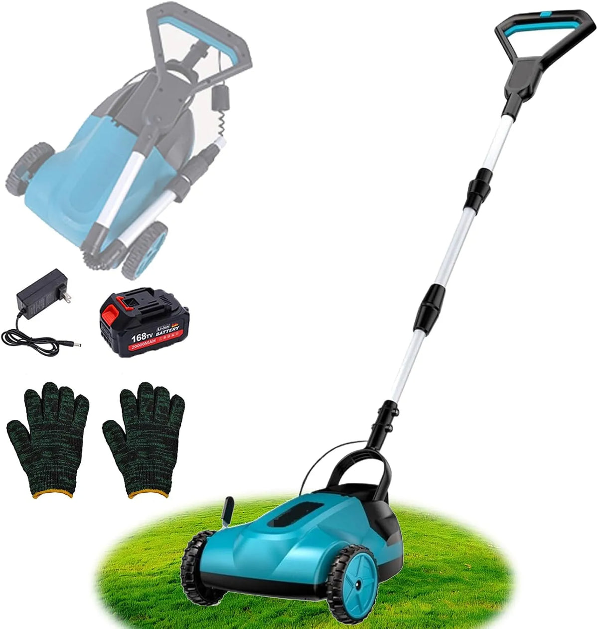 Generic Cortador de grama elétrico 700 W, Altura ajustável, 2 baterias, Dobrável, gramado e jardim
