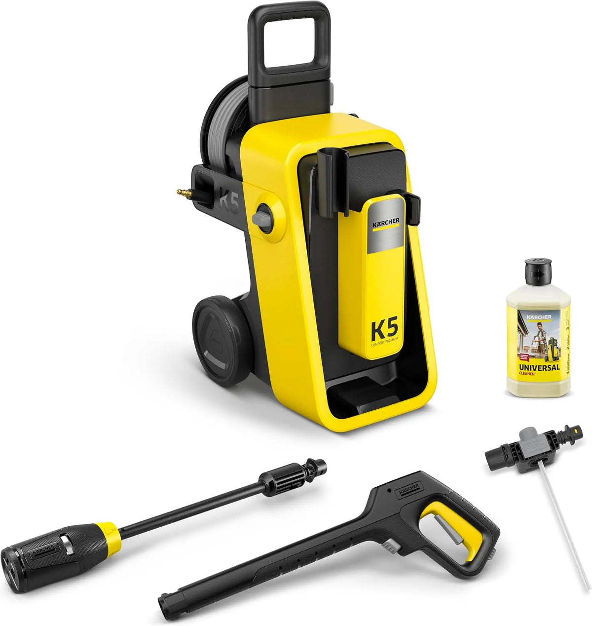 Karcher Kärcher máquina de lavar de alta pressão K 5 Premium, 145 Bar, 500 l/h, limpeza eficiente, mangueira flexível com rebobinador, multi Jato 4-em-1