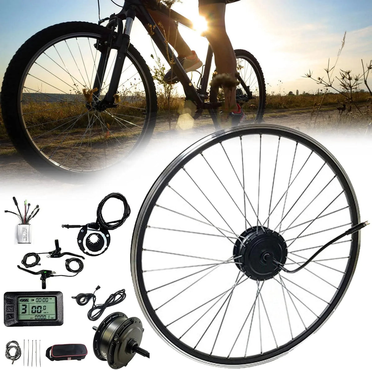 NYANS Conversão elétrica Conjunto para bicicleta, Parada do motor 24 V a 48 V 250 W-500 W, Rodas compatíveis 20 a 29 polegadas, Bateria não incluída
