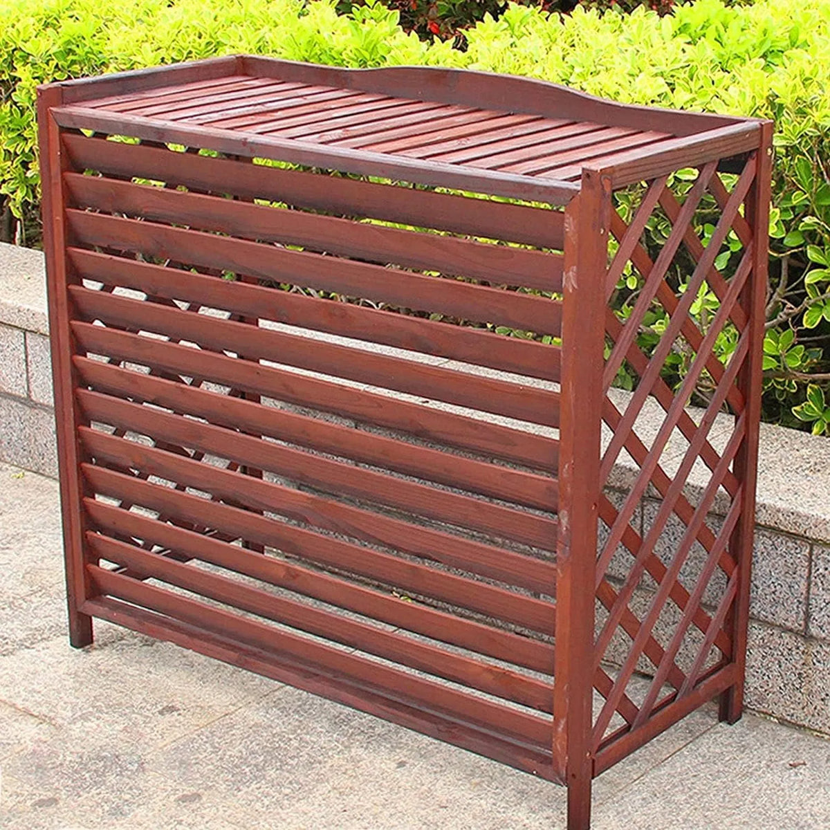 Generic Caixa de madeira para ar condicionado exterior, grades protetoras e persianas para flores, acabamento carbonizado, design robusto e elegante