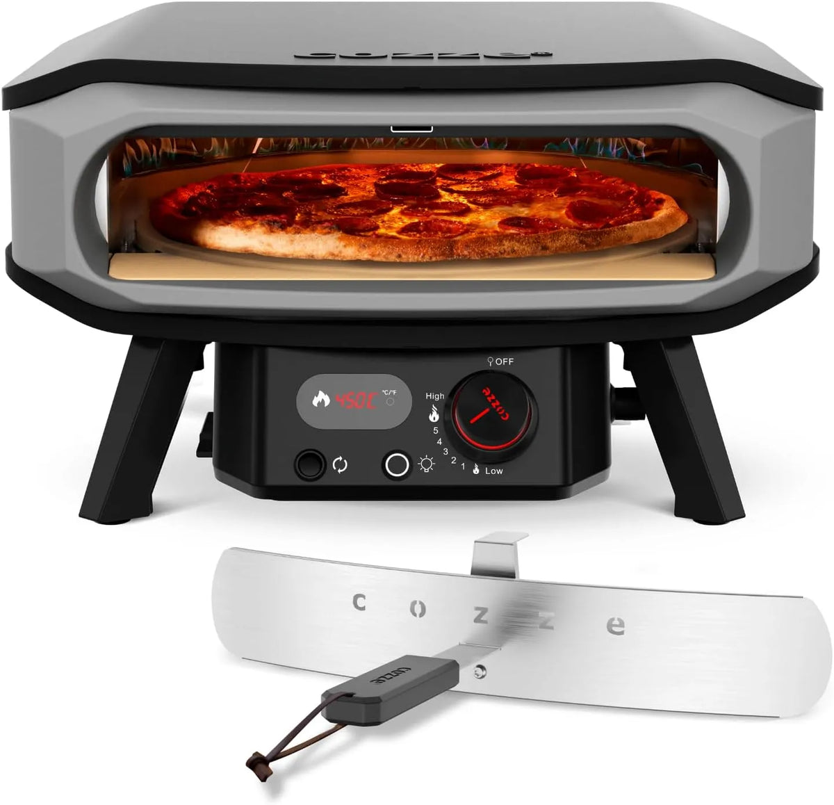 Forno de pizza Premium cozze® de 17' com Pedra Rotativa, Gás de 30mbar, Ignição automática, Termômetro encastrado, Preto