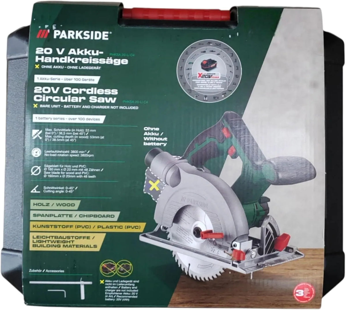 HEADNMORE Parkside 20 V Serra circular sem fios - sem bateria ou carregador