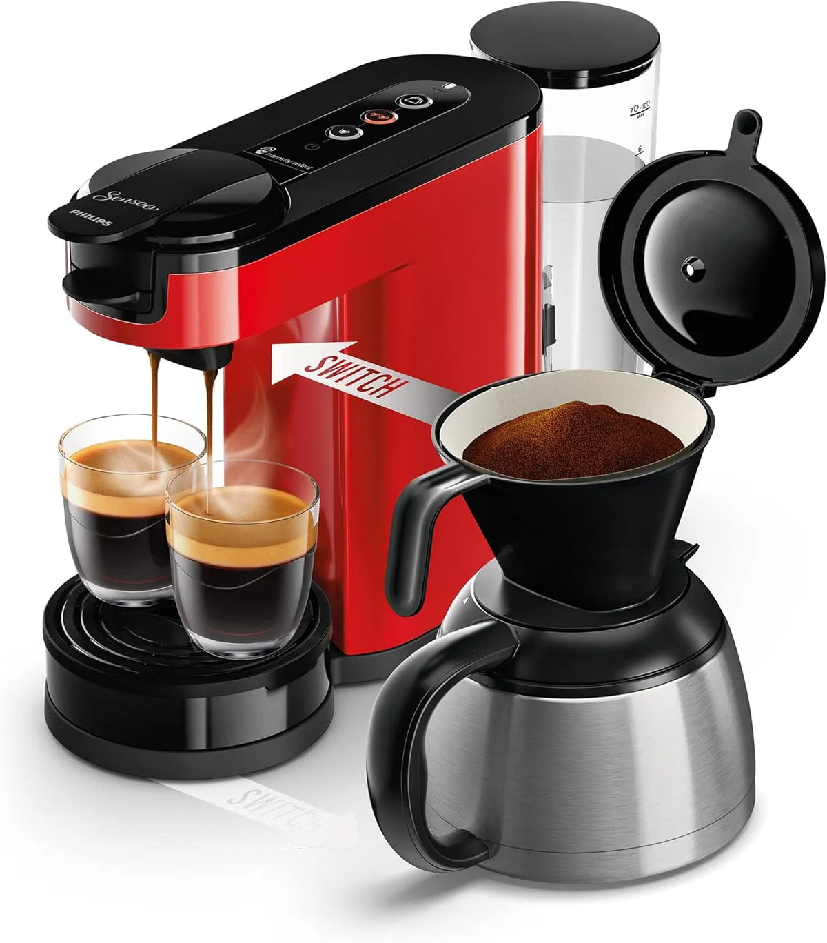Máquina de café Interruptor de Senseo Philips 2 em 1, Monzarot vermelho, Capacidade 1 L, 7 chávenas