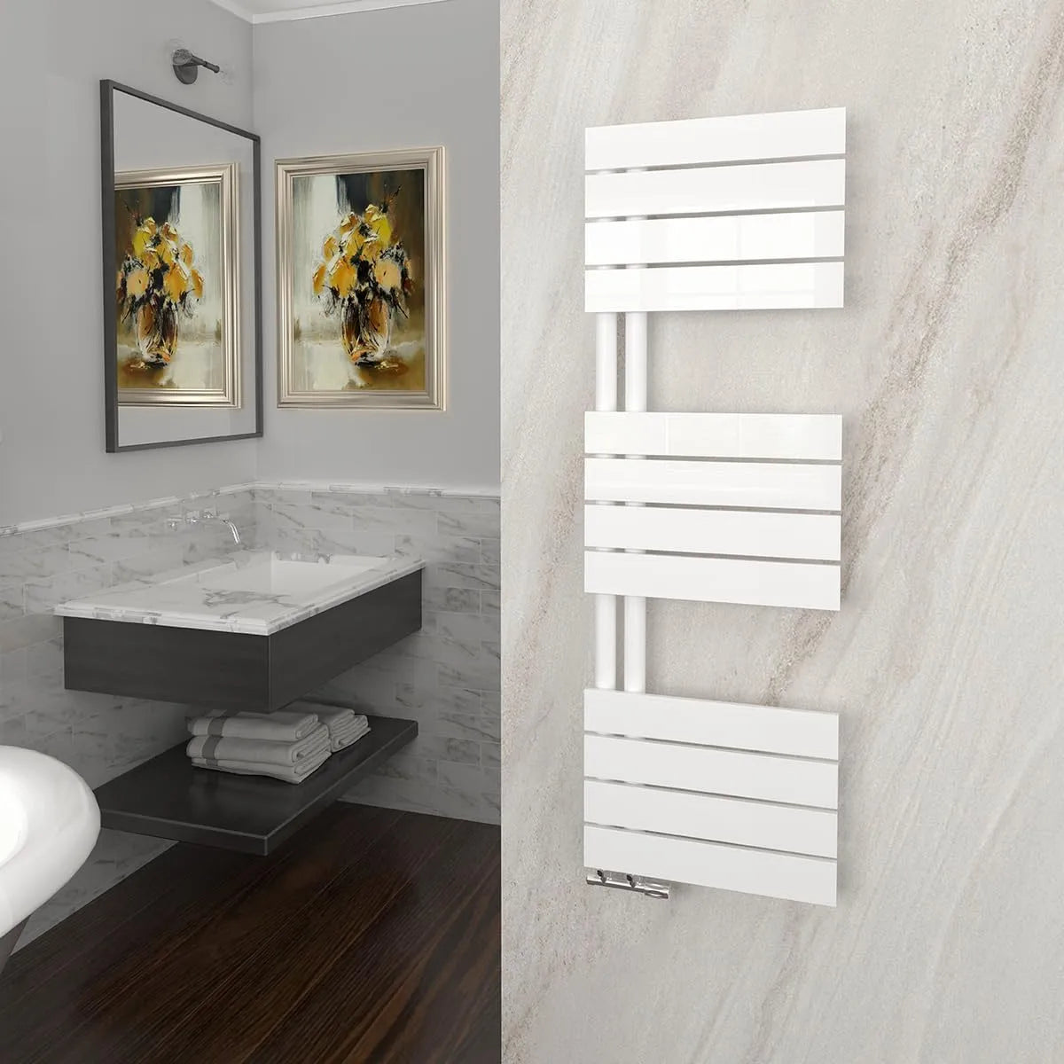 GY Bath Radiador mural branco 1200x400 mm, Secador de água quente, Aquecimento Constante 547 W para casa de banho