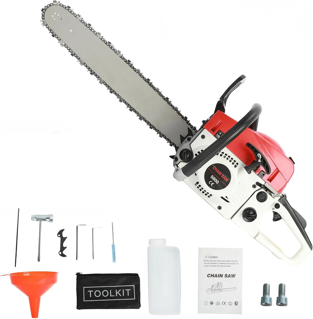 Labufiz Serra de gasolina 58cc 50 cm, serra de alta performance profissional para madeira - Incluído Kit Ferramentas e Acessórios