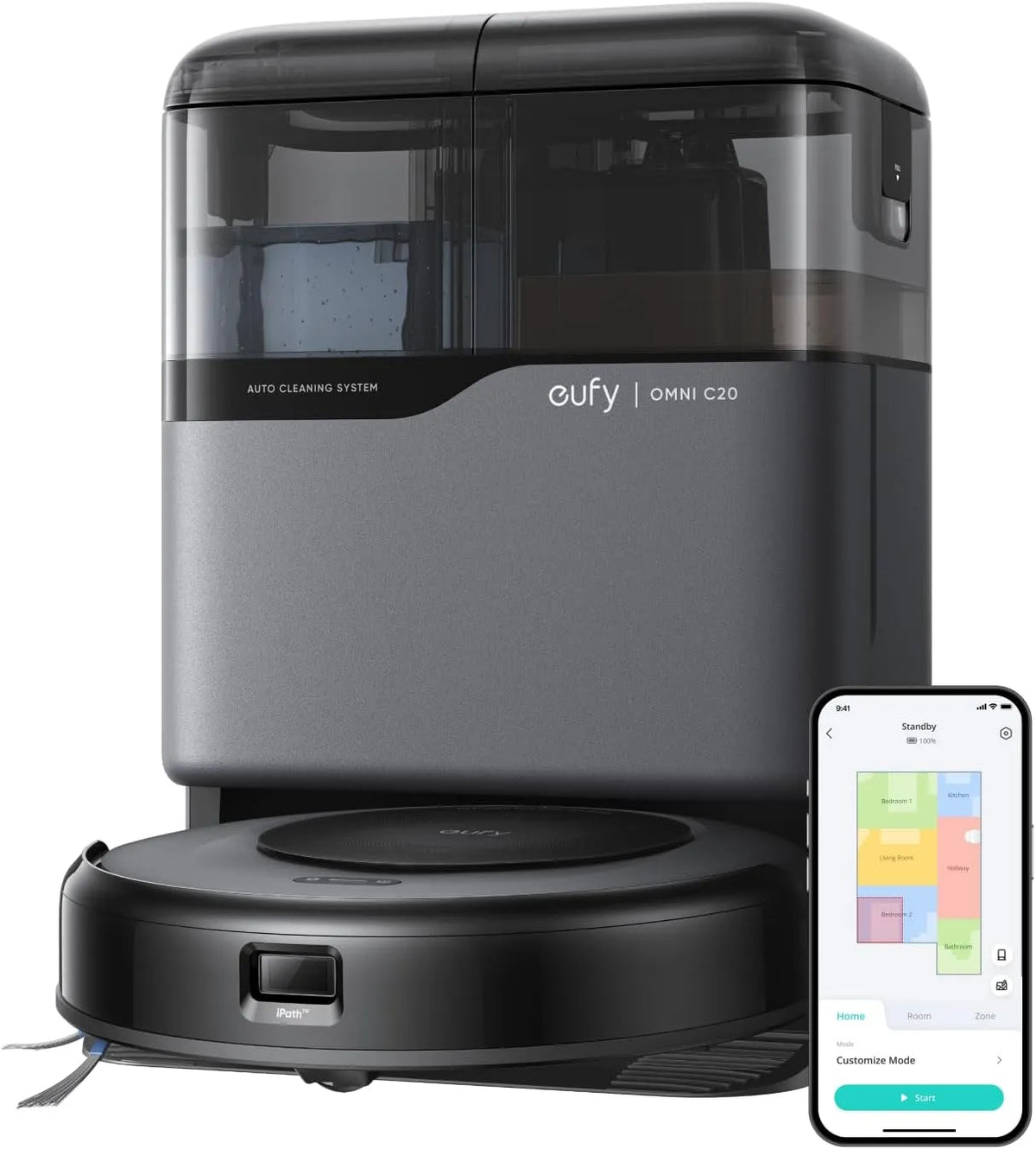 eufy Omni C20 Robot Vacuum com Estação Integrada, Auto-Vidagem, Limpeza Inteligente e Secagem, Potência 7.000 Pa, Design Compacto 8.5 cm