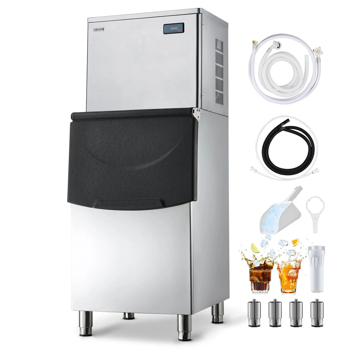 Máquina de gelo profissional VEVOR, 204 kg/24 h, Box 113 kg, Ecrã Tátil, Aço Inox, Ideal para Bares e Hotéis
