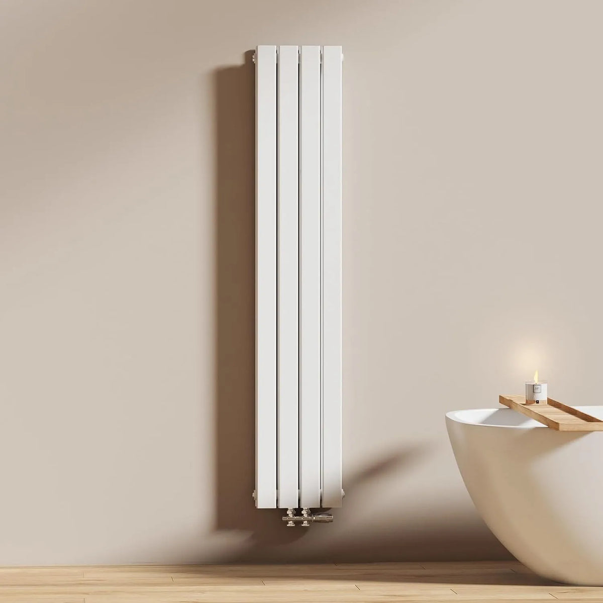 Radiador vertical moderno 160x30 cm EMKE, Camada de água quente dupla, Conexão central, Branco