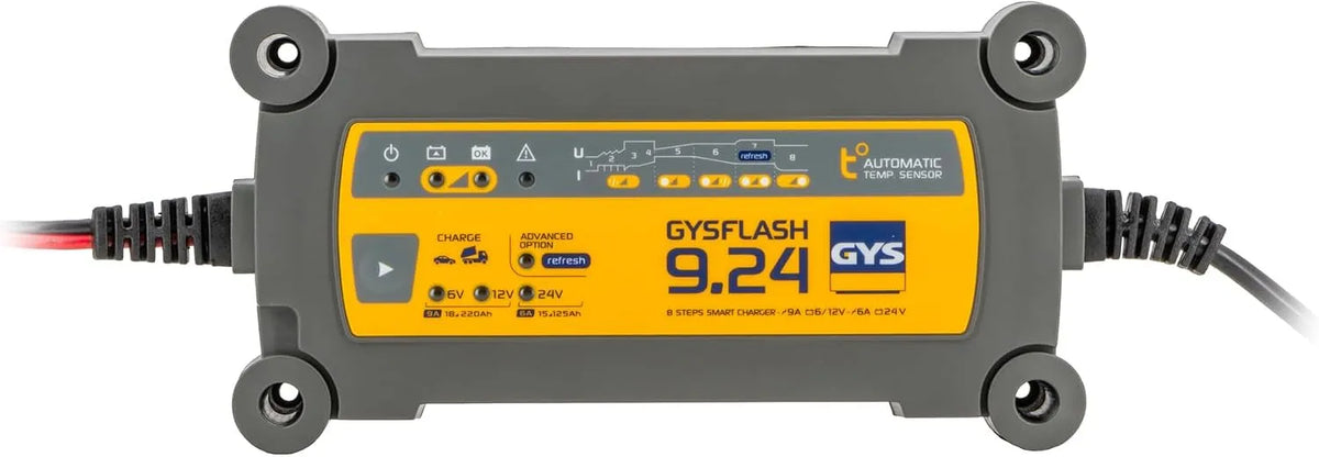 GYS Carregador de bateria inteligente para carros, caminhões e motocicletas - Compatibilidade 1.5Ah a 18Ah