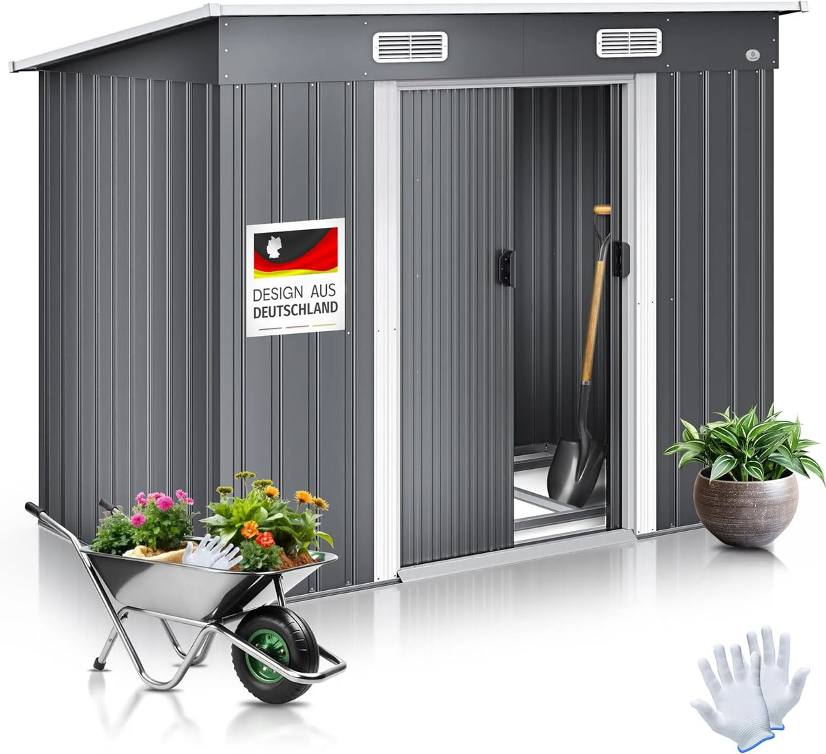 Abrigo de Jardim de Metal KESSER 4 m³ com portas de fundação e de correr