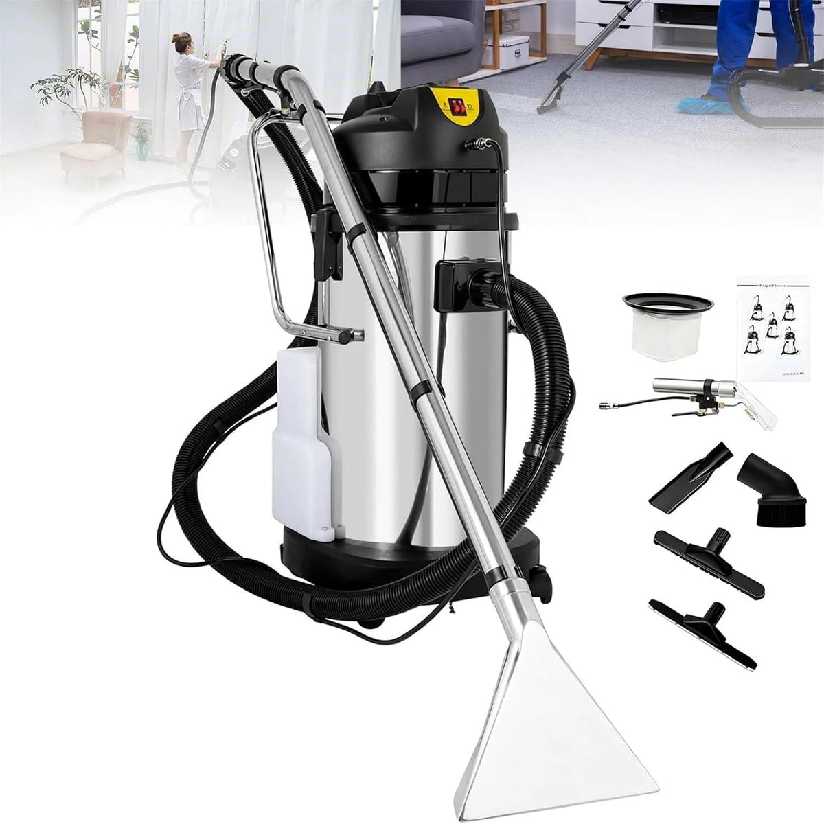 CYMYYDS aspirador 3-em-1 para tapetes com tanques duplos, limpador portátil para pisos e cortinas, 40 L