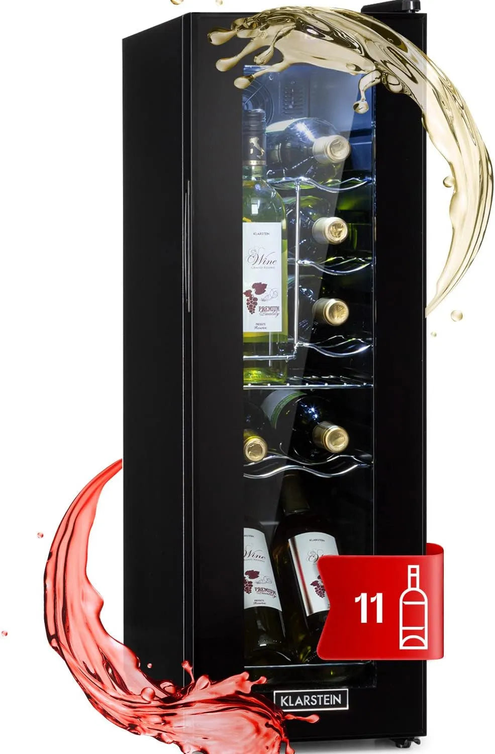 KLARSTEIN Wine gatery 32 L, Porta de vidro, Bar Interior/Porteiro, frigorífico do vinho 12 Garrafas