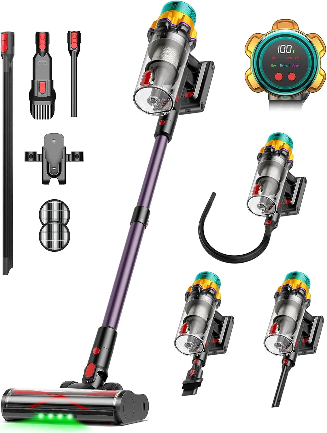 Kuibu Potencial aspirador sem fios 600 W, faixa de 65 min, tanque 2 L, LED encastrado, filtração avançada, pisos ideais e carpete (vendido)