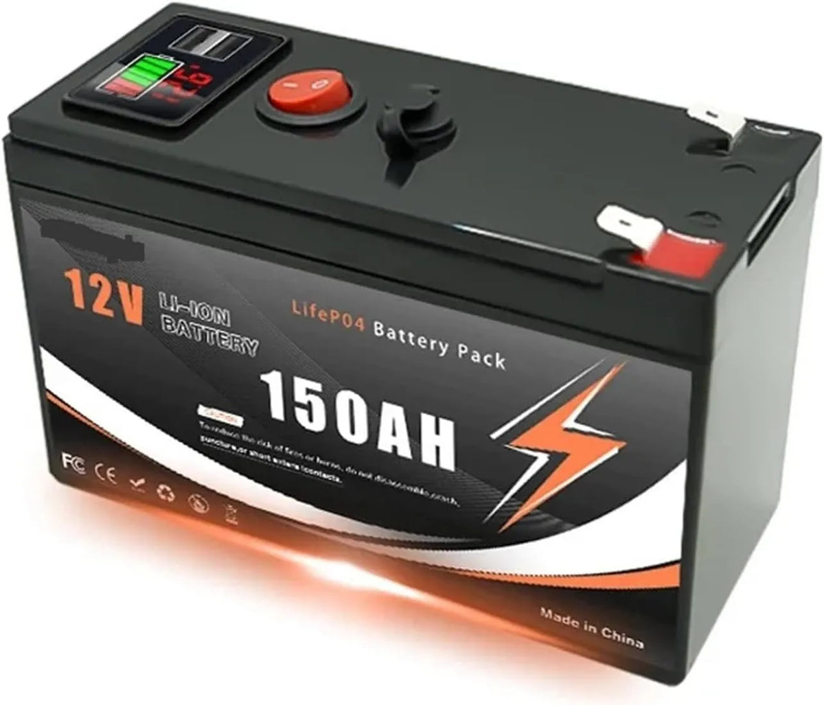 Yhytgbhk Bateria de lítio LiFePO4 12 V 150Ah com BMS para sistemas solares e campismo