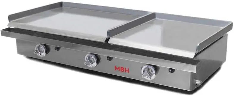 MBH - MAQUINARIA BAR HOSTELERÍA Profissional de gás Plancha 600x400 mm + 400x400 mm, Zona de Aço Duplo para Bar e Restaurante