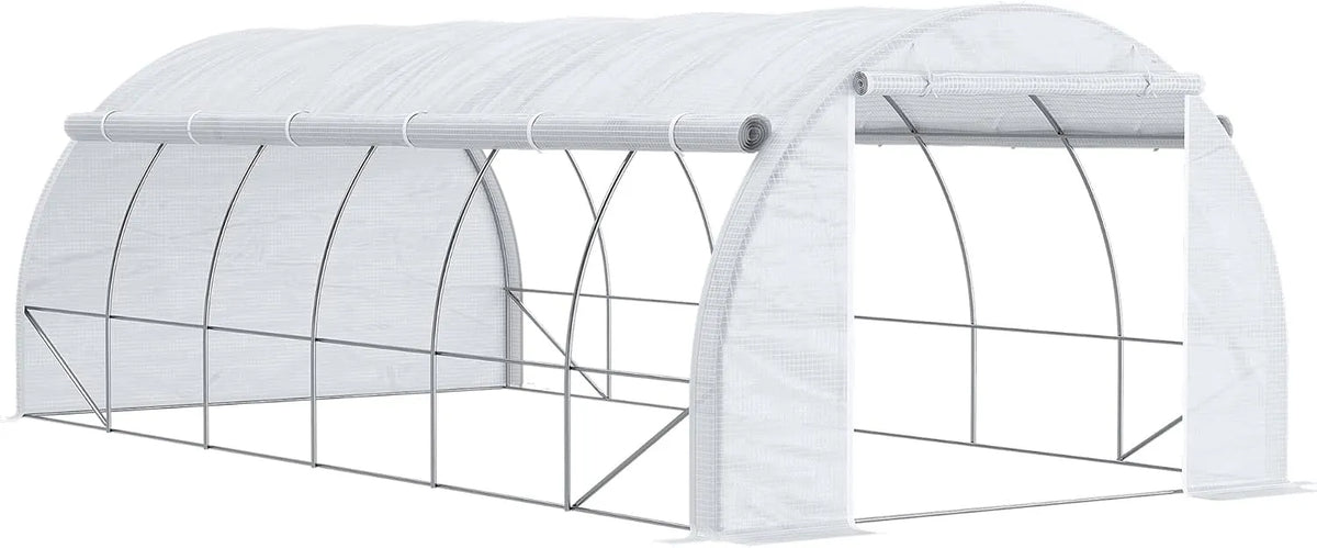 Fechamento de jardim Outsunny 18 m² com porta ziped, janelas e estrutura de aço anti-UV