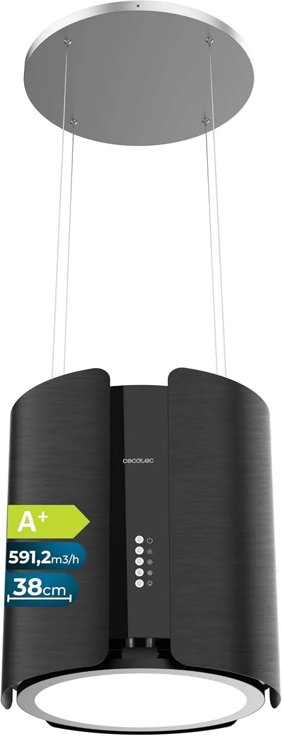 Capuchinho Cecotec Round Island 38 cm Bolero preto Flux, 591 m³/h, Carvão Activo, Classe A+