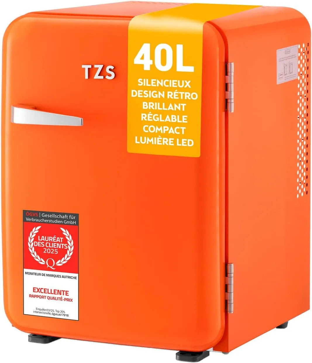 TZS First Austria Mini frigorífico 40 L Retro Silencioso com Iluminação e Compartimentos - Ideal para Escritório, campismo e Hotel