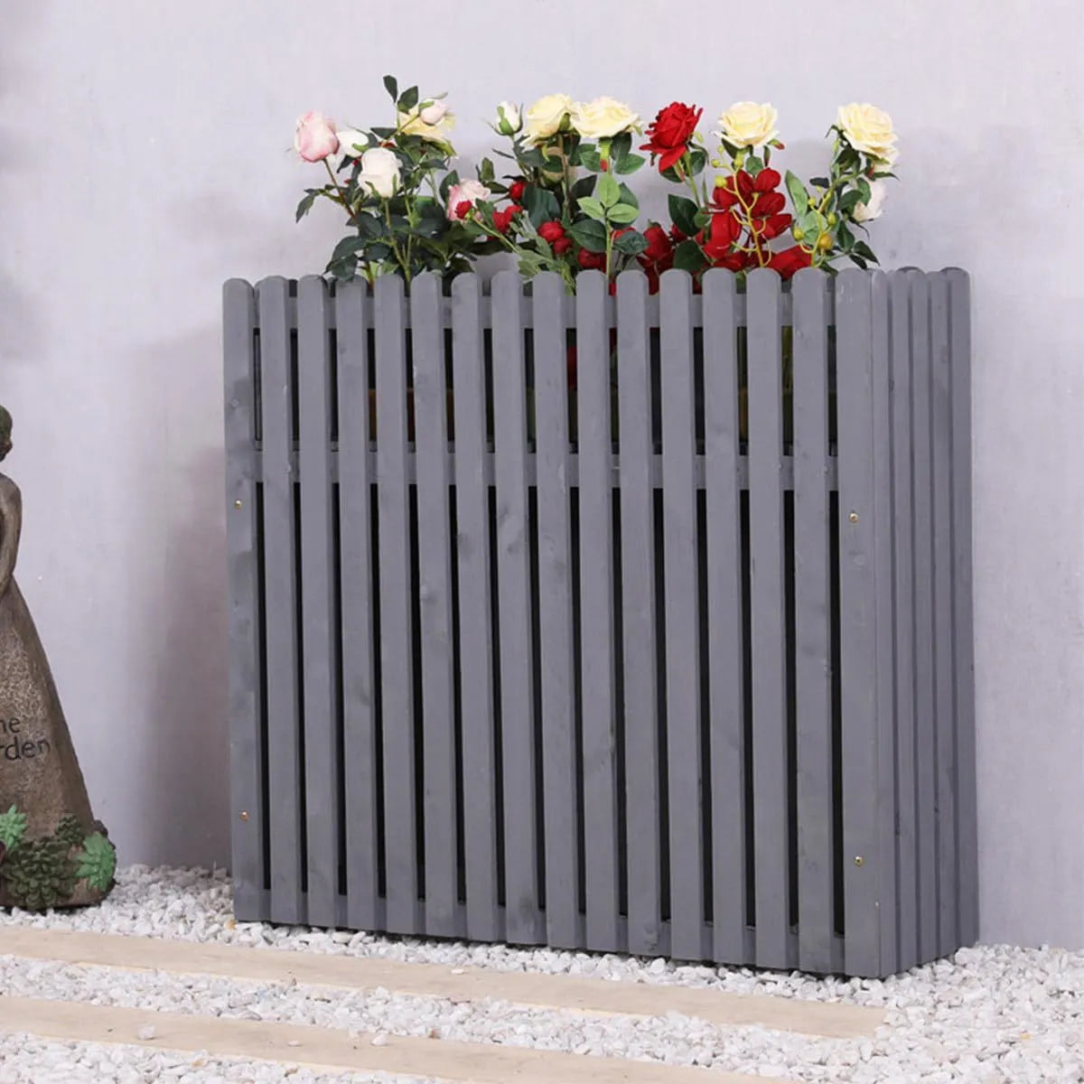 Generic Conjunto de cache-cliente de madeira com cerca de decoração e suporte de planta, 100 x 30 x 80 cm, Proteção de Corrosão de Jardim