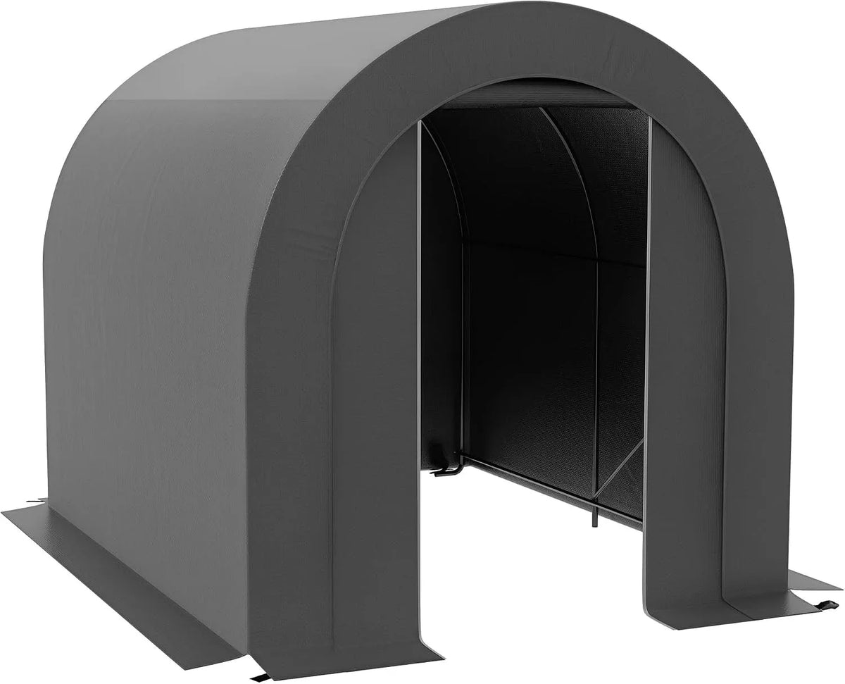 Cobertura de jardim Outsunny bicicleta de armazenamento de tenda PE com moldura de metal galvanizado 2.4x1.8x1.9m cinzento escuro