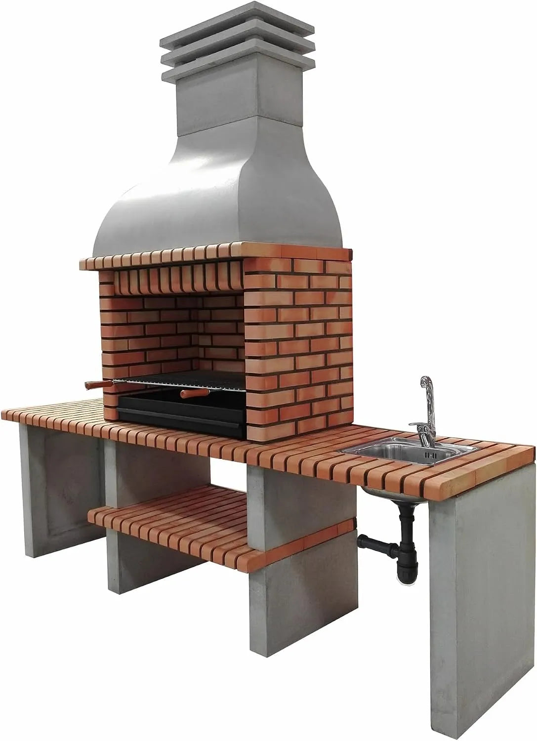 MAESTRO FERRETERO Churrasco Fixo em Concreto Refractório com Evier - Modelo Altea Plus (Grey e Laranja) para Jardim