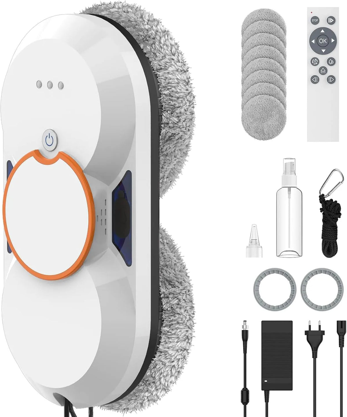IERAKOR Robô inteligente de lavagem-vitro com pulverização automática, 5600Pa, 3 modos de limpeza, comando à distância e 8 chiffons