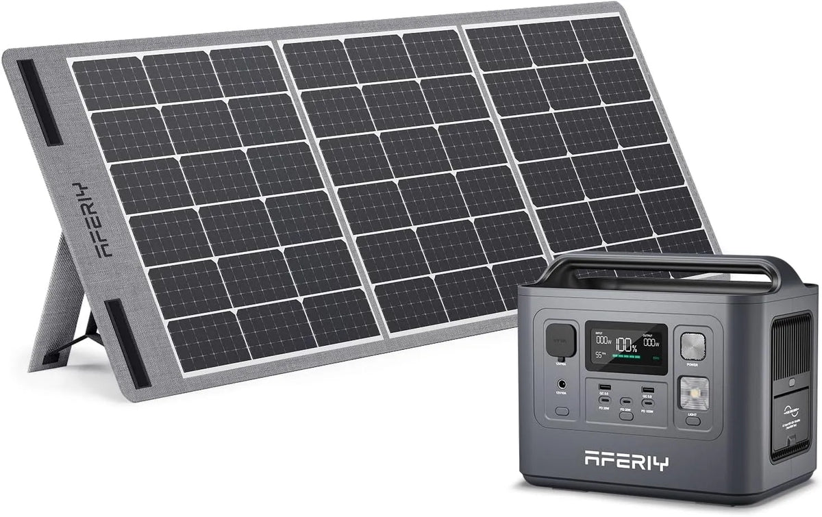 Gerador solar AFERIY 800 W com 100 W Painel Solar Dobrável, Central de energia portátil 512 Wh, Bateria LiFePO4,220 V-240 V, USB IP65