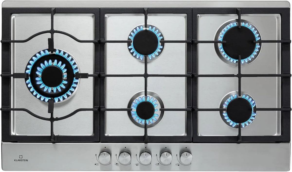 KLARSTEIN placa de cozinha a gás 5 zonas 11100 W, encastrado, queimadores de aço inoxidável, compatível com GLP