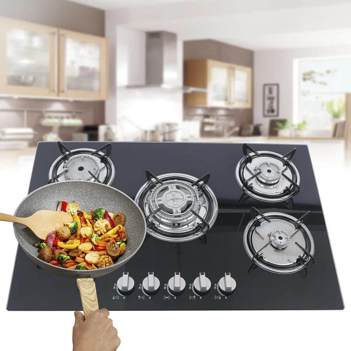 kangten 5 zona built-in mesa de cozinha de vidro cerâmico, gás natural e propano