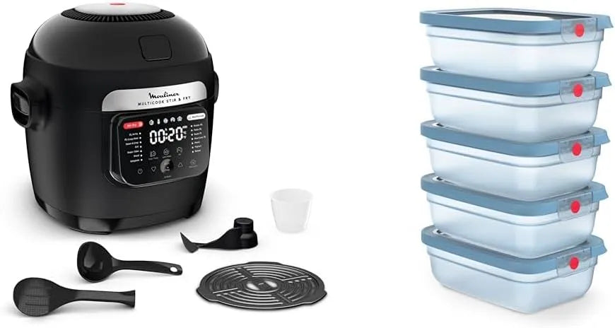 Moulinex Multicook Stir & Frita: Multicooker e Frita de Ar Quente, 14 Programas com Caixas de Armazenamento Emsa