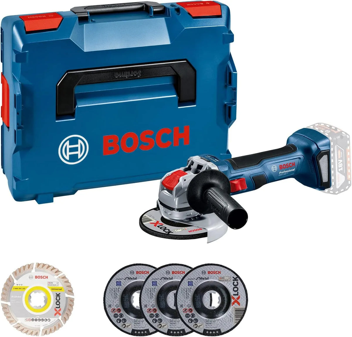 Bosch Professional 18 V Angular Meuler com sistema BITURBO e X-LOCK, Amazon Exklusive Set
