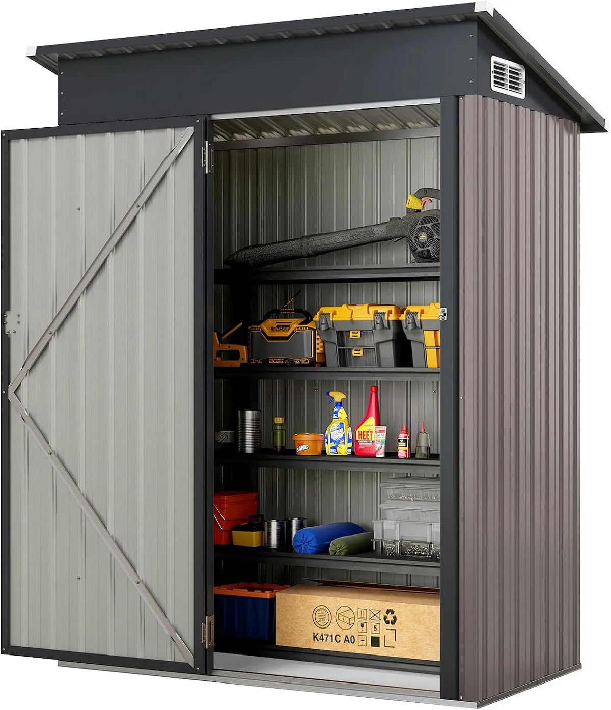 COSTWAY Abrigo de jardim metálico 1.5 m², Cabine ao ar livre 2.5 m³ com porta trancável, Telhado incluído, Ventilação eficiente, Cor cinzento