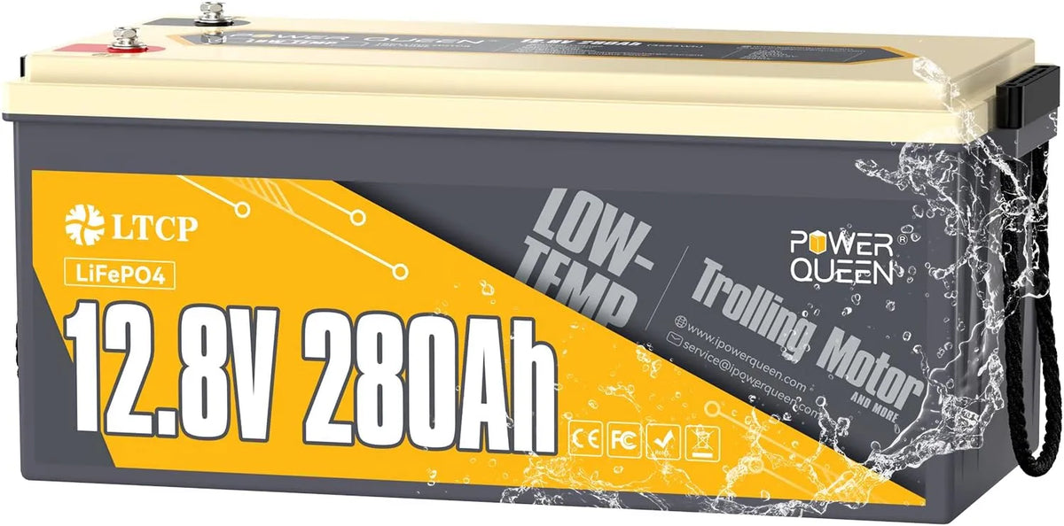 power queen Bateria de potência LiFePO4 12 V 280Ah - alta capacidade, 200A BMS, 3584 Wh, temperaturas baixas especiais, ideal para o trailer e caminhão